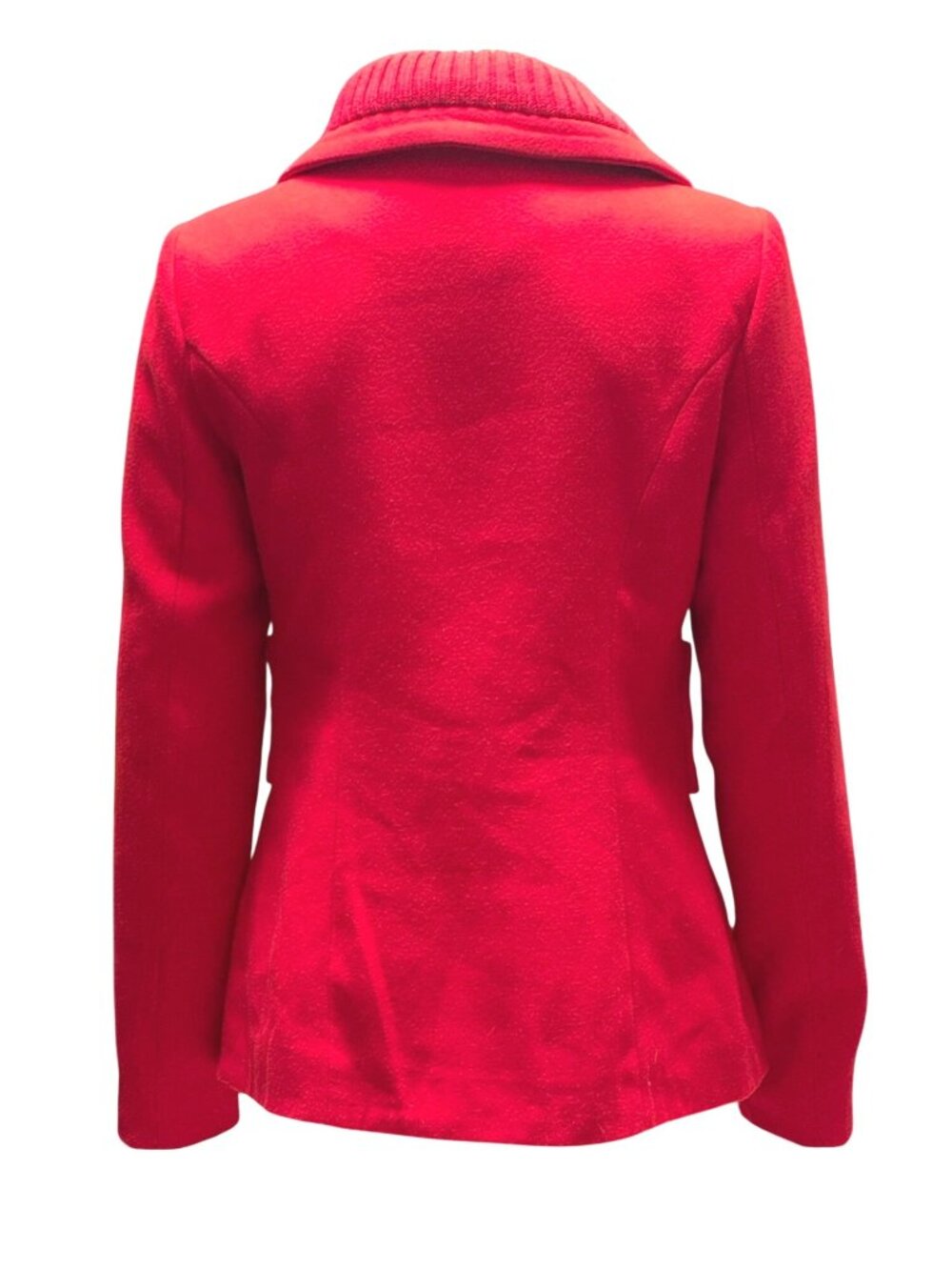 Forever 21 Size Small Red Peacoat Ribbed Shawl Collar Double Breasted Retro Chic - Picture 4 of 11